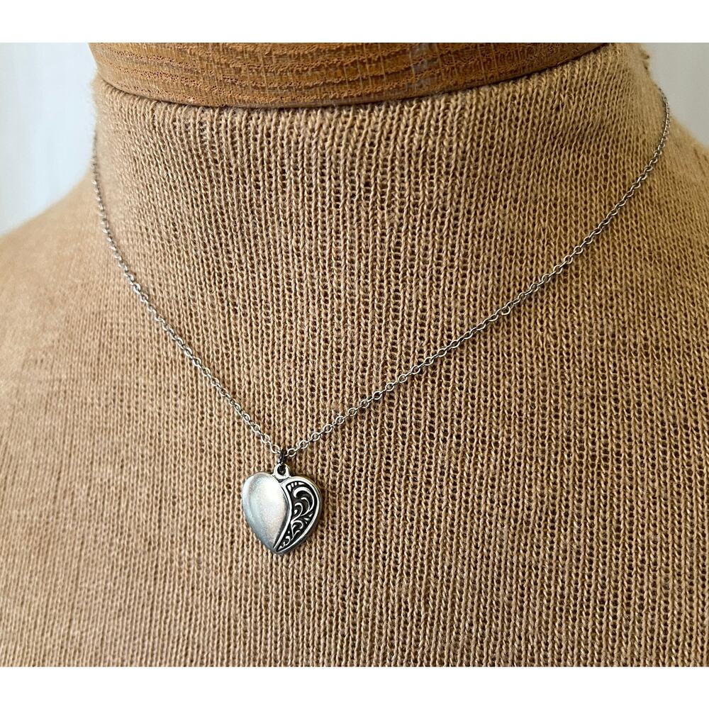 Vintage sterling Love heart pendant necklace cable link chain 16" marked 925